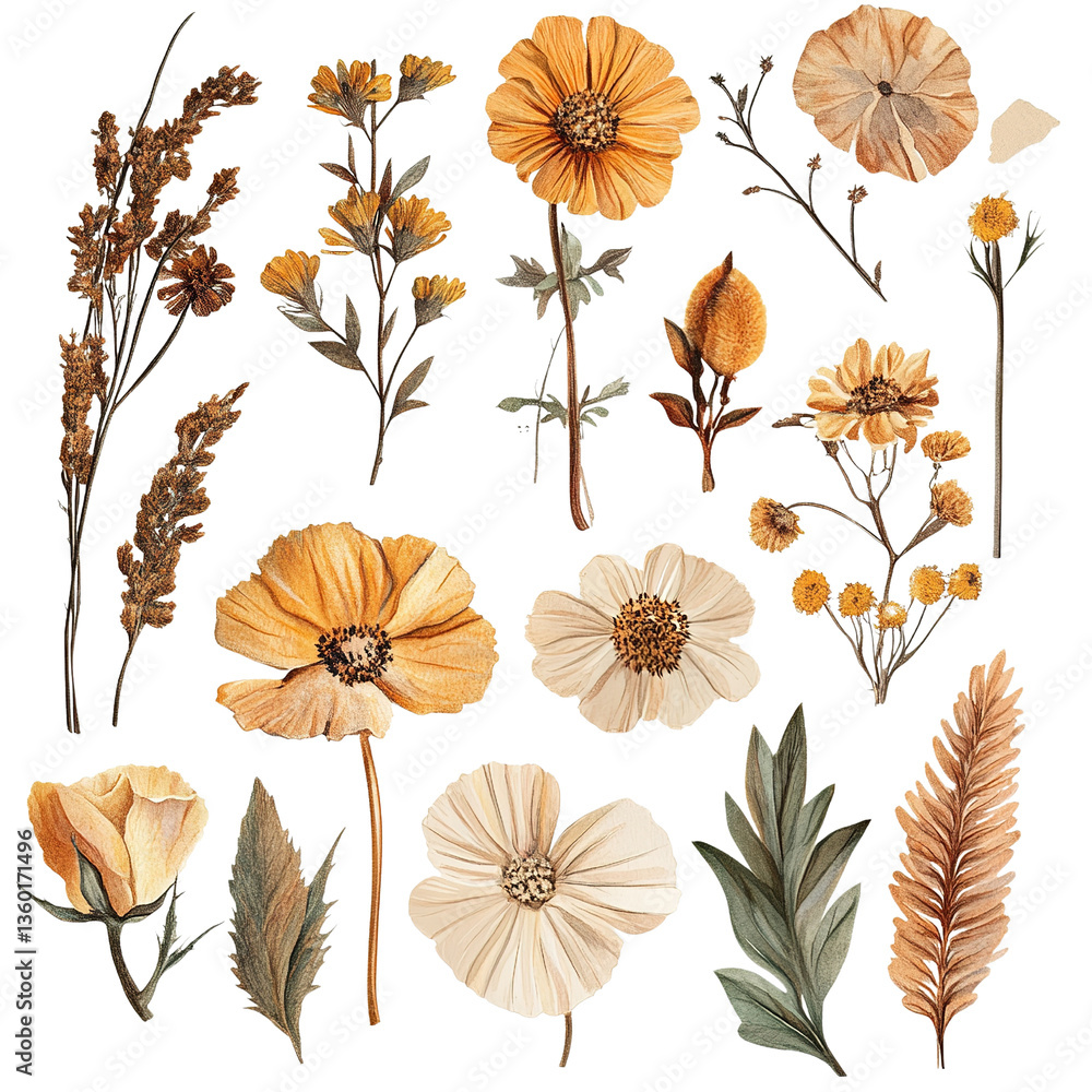 Fototapeta premium Set of flowers isolated on transparent png background, clipping path included.