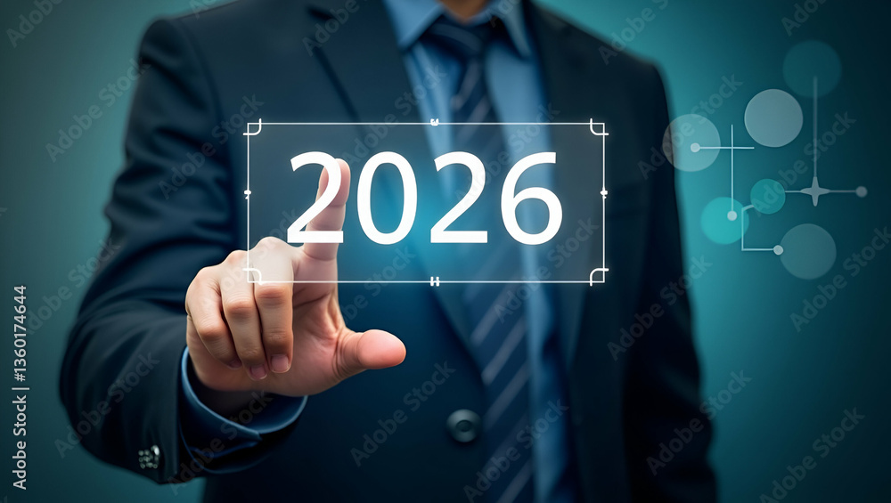 Happy New Year 2026: Businessman Setting New Goals and Strategies for Future Growth Happy New Year 2026: Businessman Setting New Goals and Strategies for Future Growth