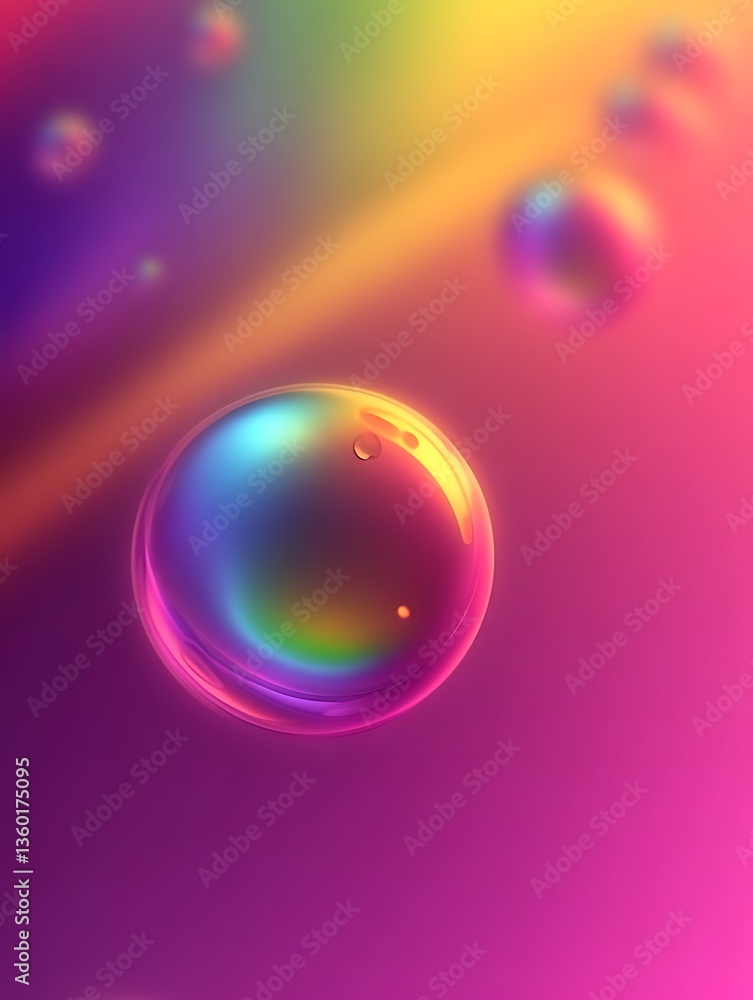Iridescent Spheres Floating on Colorful Spectrum Gradient Background Iridescent Spheres Floating on Colorful Spectrum Gradient Background