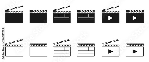 clapper board icon set vector illustration isolated on white background.