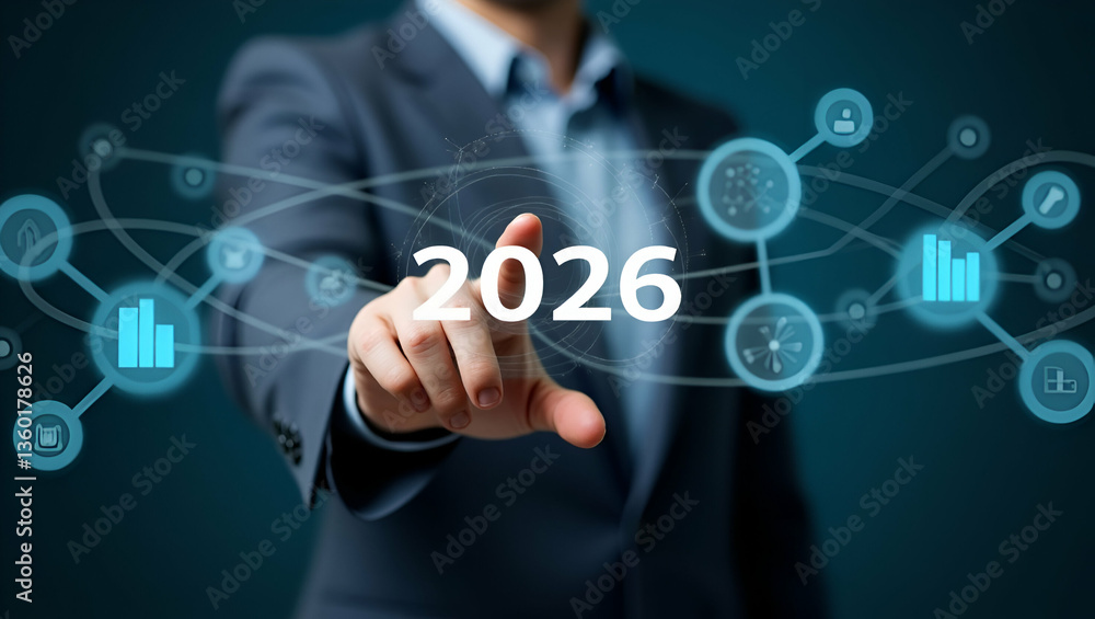 Happy New Year 2026: Businessman Setting Goals for Future Growth Happy New Year 2026: Businessman Setting Goals for Future Growth