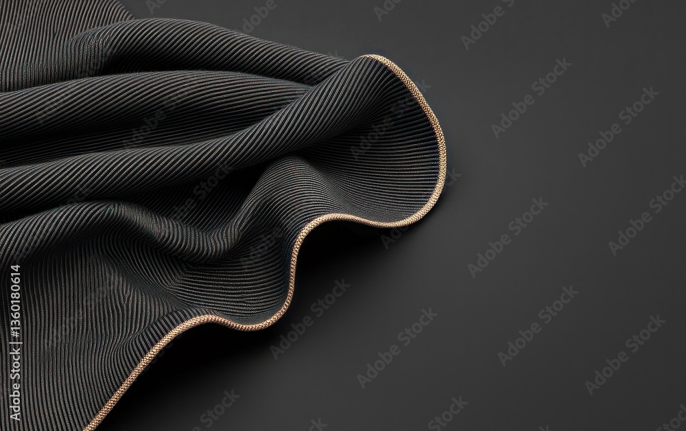 Obraz premium Abstract image of dark fabric with subtle gold accents, elegantly draped on a dark gray background. The texture is detailed and luxurious, evoking a sense of sophistication and mystery