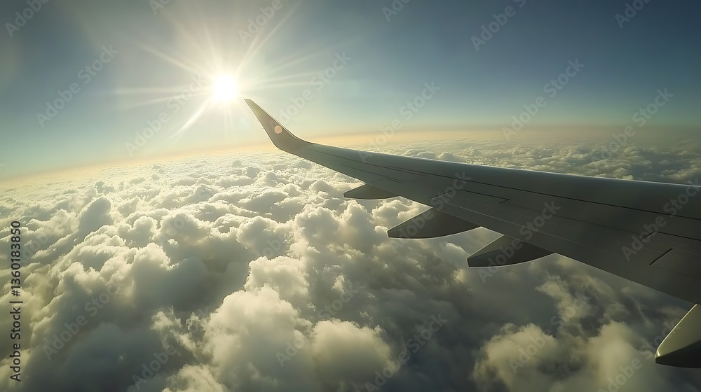 Obraz premium the wing of an airplane above clouds