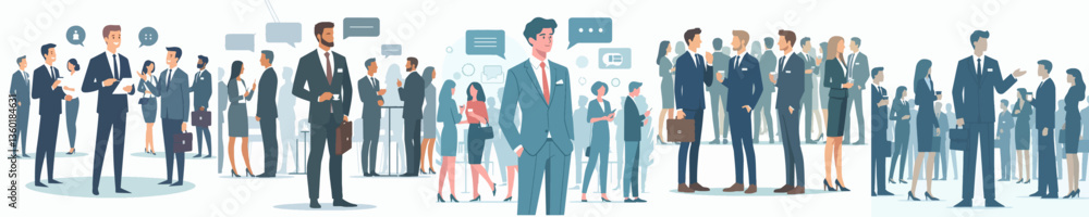 A businessperson networking at an event, feeling sociable. Style flat design, simple, minimalist, background white. Standing fullbody. A businessperson networking at an event, feeling sociable. Style flat design, simple, minimalist, background white. Standing fullbody.