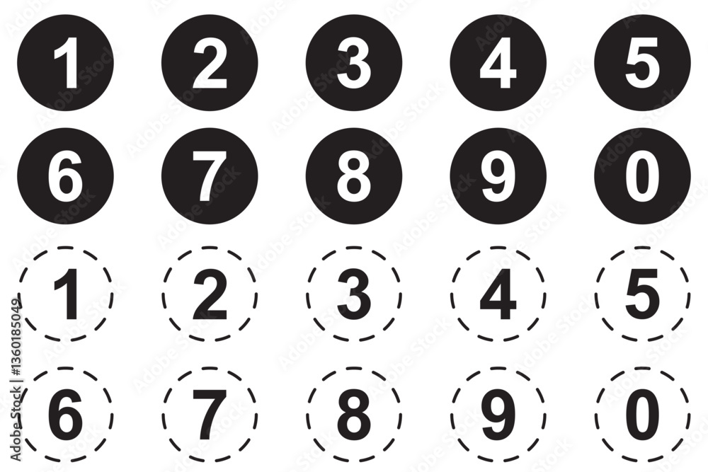 simple number icon with round circle. 0 to 9 number symbol vector. simple number icon with round circle. 0 to 9 number symbol vector.