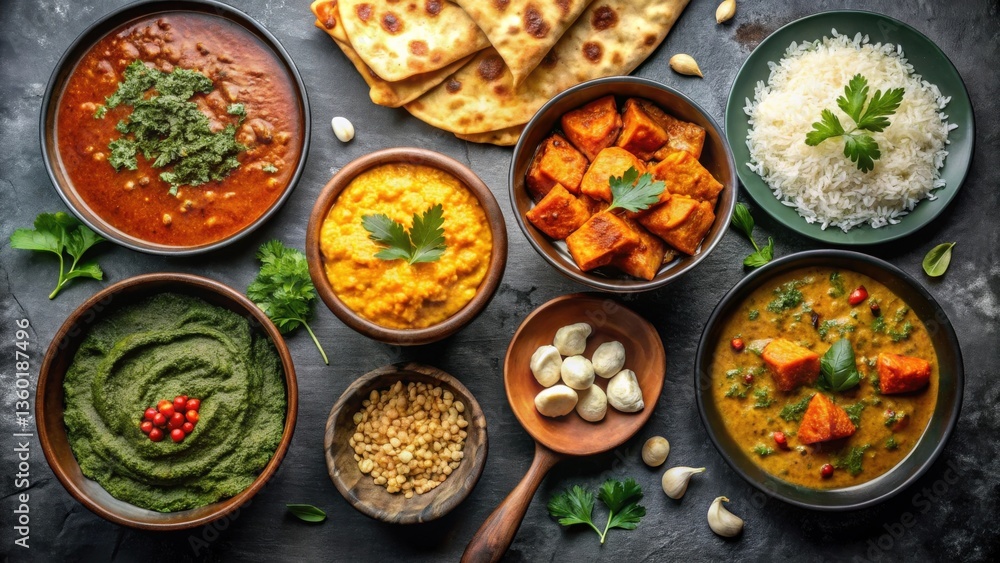 Aromatic Spiced Dishes Featuring Savory Curries, Creamy Sauces, and Fluffy Rice Served with Flatbreads Aromatic Spiced Dishes Featuring Savory Curries, Creamy Sauces, and Fluffy Rice Served with Flatbreads