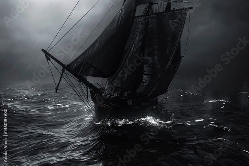 Endless Motion: Seamless Loop of Abstract Black Sails on Water