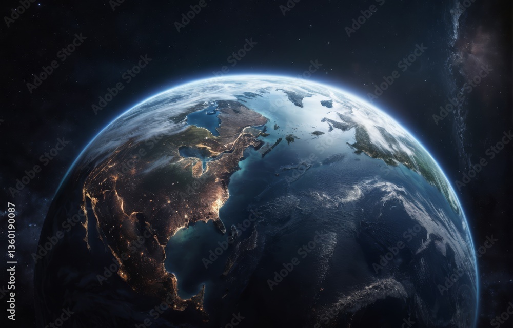 Obraz premium 地球, 世界, 惑星, 空間, 地図, 青, 夜, 球体, グローバル, 3d, 