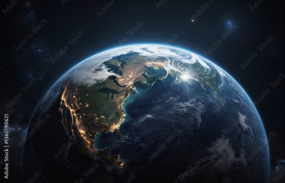 Fototapeta premium 地球, 世界, 惑星, 空間, 地図, 青, 夜, 球体, グローバル, 3d, 