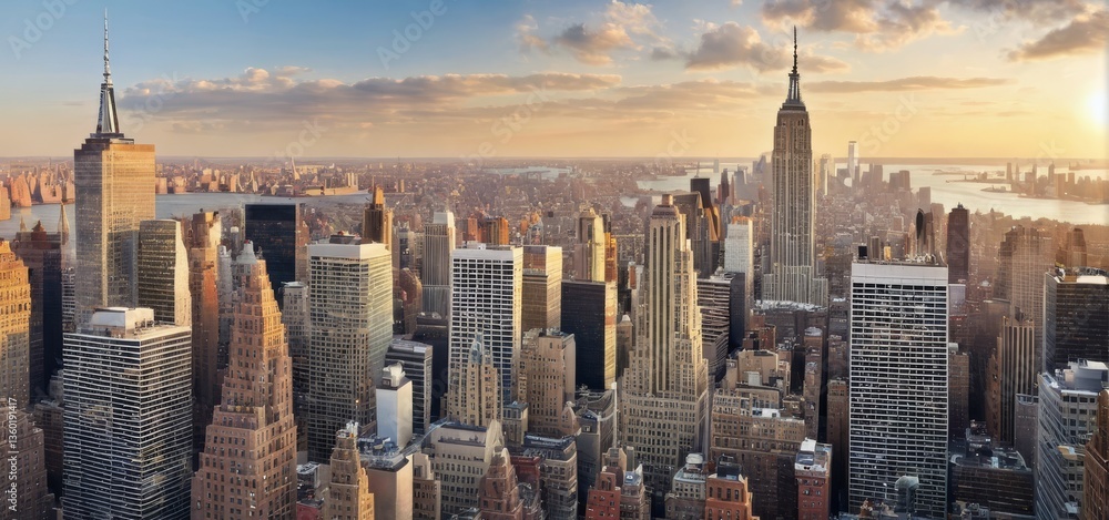 Obraz premium シティ, 地平線, ニューヨークシティ, 摩天楼, マンハッタン, 建築, 都市景観, 新しい, ビル, ビル, アーバン, 景色, ダウンタウン,