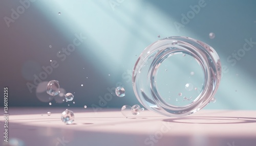 Wallpaper Mural Dynamic water droplets dancing around a crystal clear sphere in soft light studio setting high-speed photography serene atmosphere Torontodigital.ca