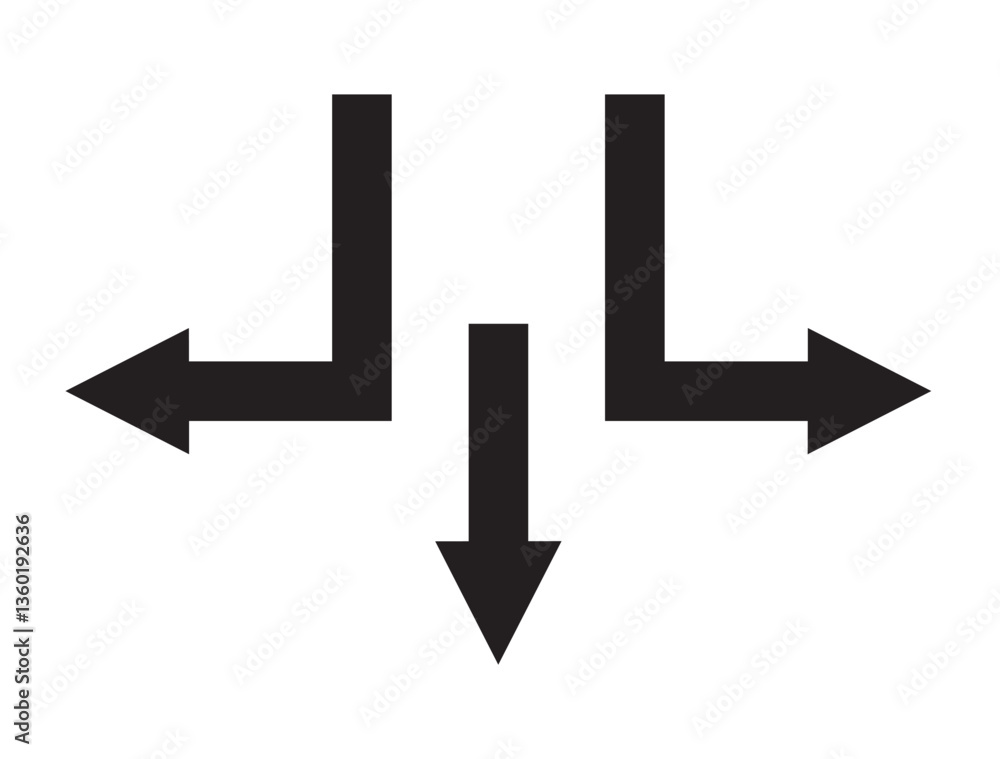 3 FLECHES DANS DES DIRECTIONS DIFFERENTES ORIENTEES VERS LE BAS - ILLUSTRATION VECTORIELLE