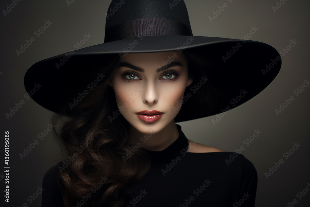 Timeless Elegance: A Woman in a Black Hat as a Fashion Model Timeless Elegance: A Woman in a Black Hat as a Fashion Model
