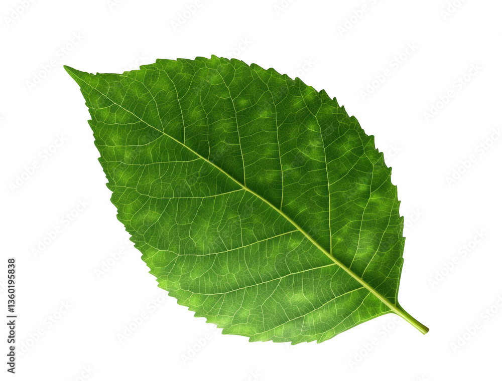 Obraz premium Green leaf displaying intricate veins on a white background