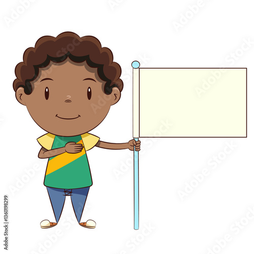 Black child Pledge of Allegiance, holding blank flag
