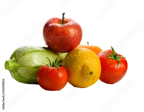 Fototapeta Naklejka Na Ścianę i Meble -  Fresh wet fruits and vegetables on transparent background