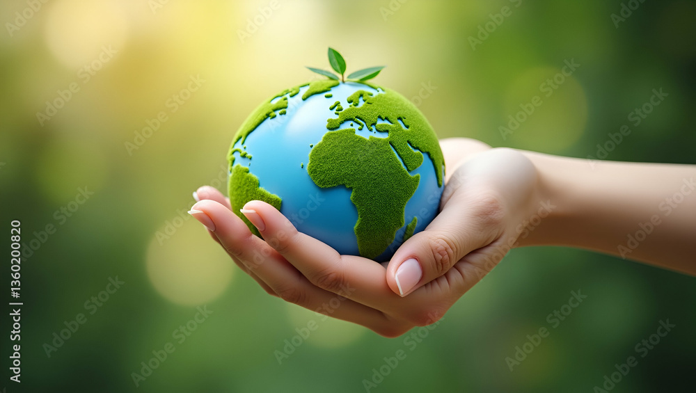 Hand Holding Green Globe: Symbolizing Nature Management, ESG Sustainability, and Renewable Energy for Environmental Conservation - Stock Photo Concept with Empty Space Hand Holding Green Globe: Symbolizing Nature Management, ESG Sustainability, and Renewable Energy for Environmental Conservation - Stock Photo Concept with Empty Space