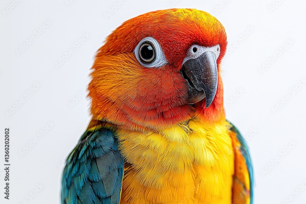 Fototapeta premium Vibrant sun parakeet close-up against white background