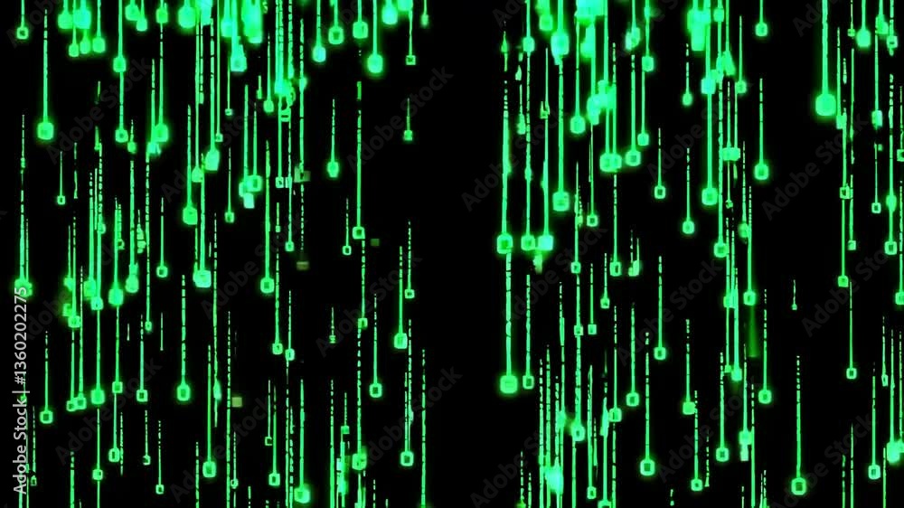 Digital rain cascades: futuristic green code flow animation in high definition Digital rain cascades: futuristic green code flow animation in high definition