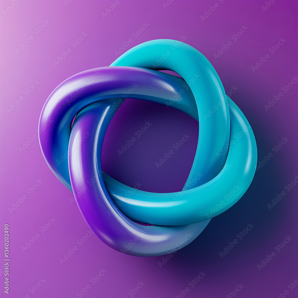 Fototapeta premium Isolated Gradient Line in 3D Plasticine, Purple and Teal.