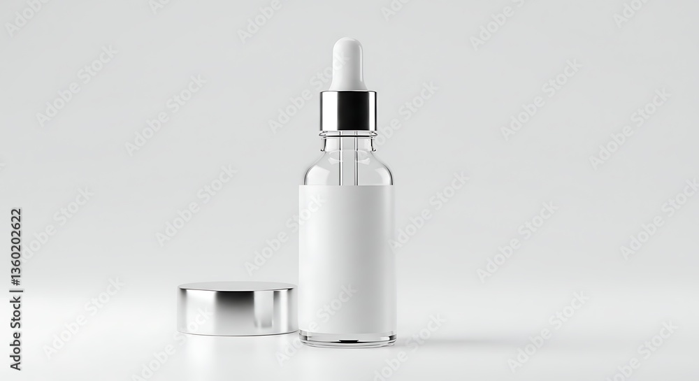 Close-Up Skincare Dropper Mockup. A detailed close-up mockup showcasing a dropper bottle for luxurious skincare cream, emphasizing texture, shadow, and pristine presentation on a white background Close-Up Skincare Dropper Mockup. A detailed close-up mockup showcasing a dropper bottle for luxurious skincare cream, emphasizing texture, shadow, and pristine presentation on a white background