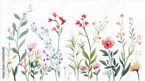 Wallpaper Mural Spring and summer. Botanical illustration minimal style Torontodigital.ca