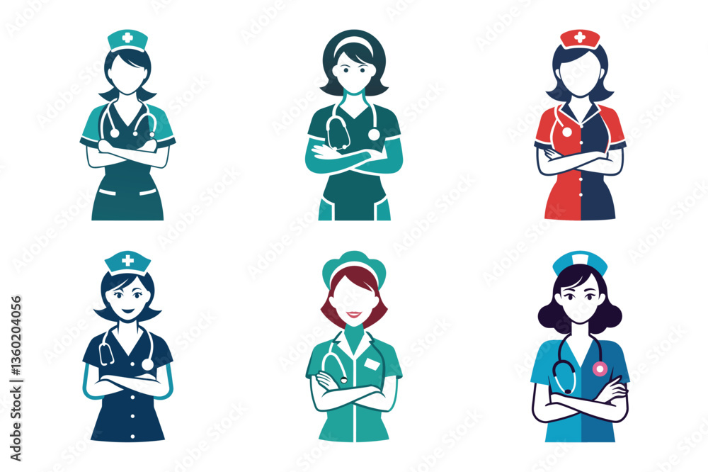 set of International Nurses Day Flat Vector Illustration. hospital doctors and nurses in medical uniforms. Week, healthcare and professionals set of International Nurses Day Flat Vector Illustration. hospital doctors and nurses in medical uniforms. Week, healthcare and professionals