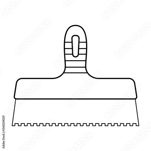 Notched Trowel Outline Vector Illustration. A black and white vector illustration of a notched trowel. The trowel features a wide, flat blade with a serrated edge.