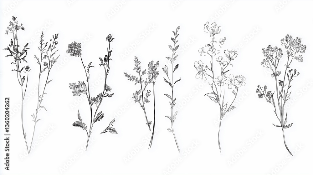 Wild flowers vector collection. Hand drawn detailed botanical vector illustration Wild flowers vector collection. Hand drawn detailed botanical vector illustration