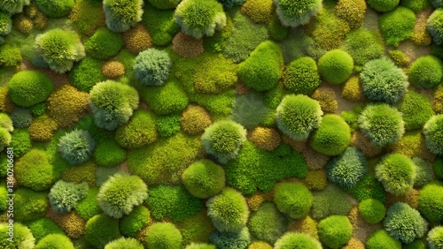 Moss wall texture in top view in green natural tones