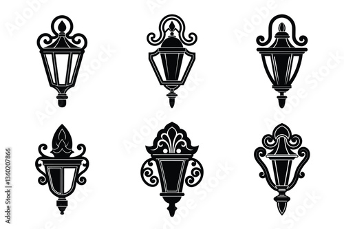set of Beautiful Wall sconce Light. Vector line art silhouette illustration