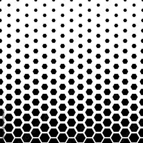 Hexagon fades pattern. Faded halftone black honeycomb isolated on white background. Degraded border for design prints. Fadew halftones wallpaper. Fading gradient. Transition bg. Vector illustration