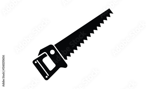 Two handed saw side view silhouette, Two-handed saw icon, Black silhouette, Horizontal side view, Vector simple flat graphic illustration, The isolated object on a white background