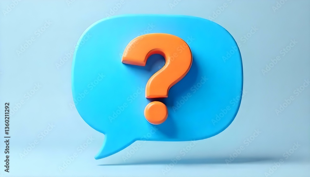 3D render of a blue speech bubble with an orange question mark in the center, the question mark is glossy and has a rounded shape 3D render of a blue speech bubble with an orange question mark in the center, the question mark is glossy and has a rounded shape