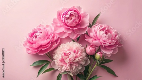A Delicate Arrangement of Pink Peonies on a Soft Pink Background, Representing Elegance and Grace
