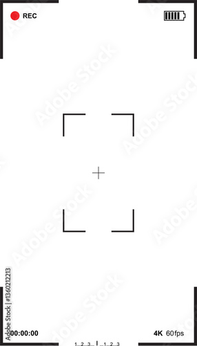 4k Video recorder in 9.16 ratio, camera frame viewfinder overlay screen on for mockup, app, and website, Trsansparent Background, Easy to use