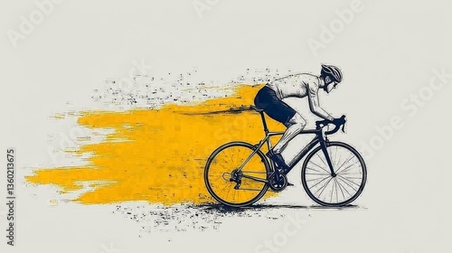 Abstract Cyclist in Motion Dynamic Yellow and Blue Graphic Illustration