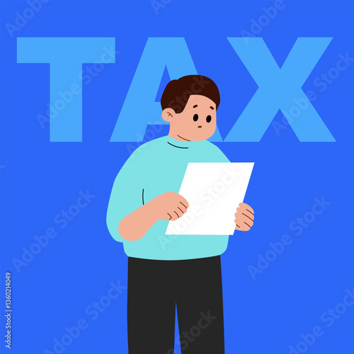 man looking at paper documents, payment for taxes.Tax preparation. The corporate tax, taxable income, document preparation. Financial problems. payment planning