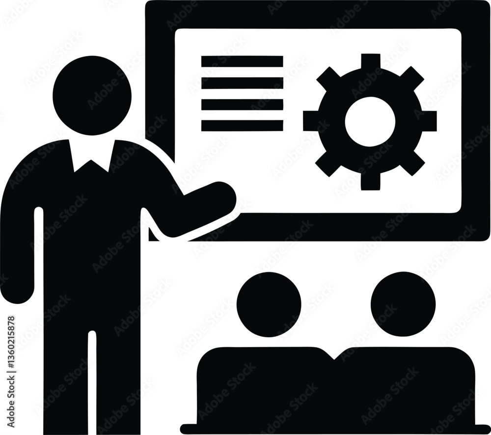 Business presentation icon with speaker and audience Business presentation icon with speaker and audience