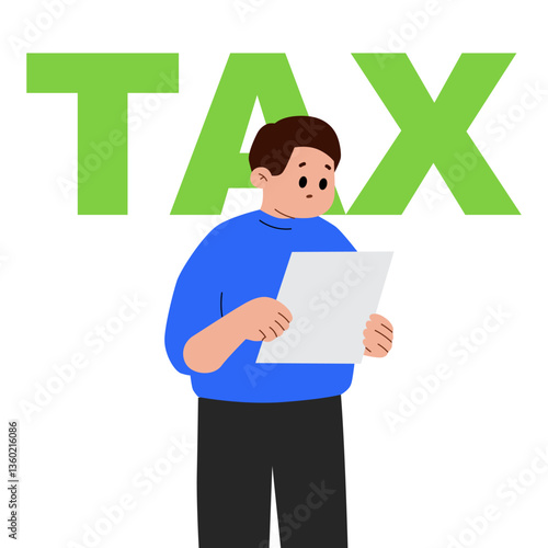 man looking at paper documents, payment for taxes.Tax preparation. The corporate tax, taxable income, document preparation. Financial problems. payment planning