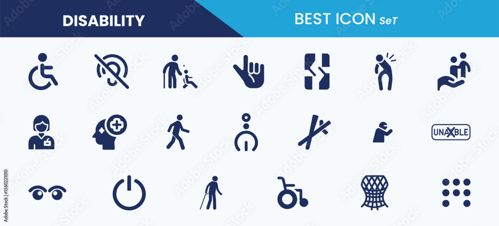 Obraz premium Disability best solid icon set vector illustration.