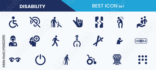 Disability best solid icon set vector illustration.