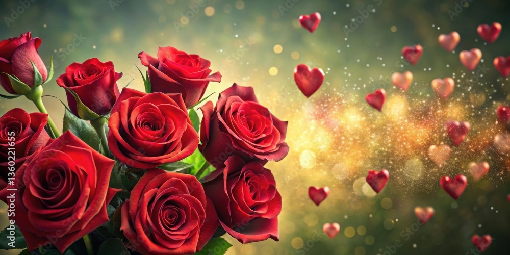 A Romantic Bouquet of Deep Red Roses with a Sparkling Heart Background, Perfect for Valentine's Day or Anniversary Celebrations A Romantic Bouquet of Deep Red Roses with a Sparkling Heart Background, Perfect for Valentine's Day or Anniversary Celebrations