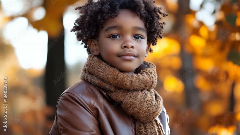 Portrait of Young Boy in Autumn Setting with Smile Portrait of Young Boy in Autumn Setting with Smile