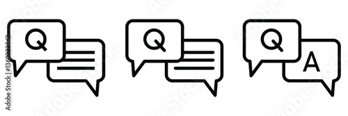 Questions and answers icon with speech bubble and q and a letters. Vector  trendy design with different styles for frequently asked questions concepts in websites and app.