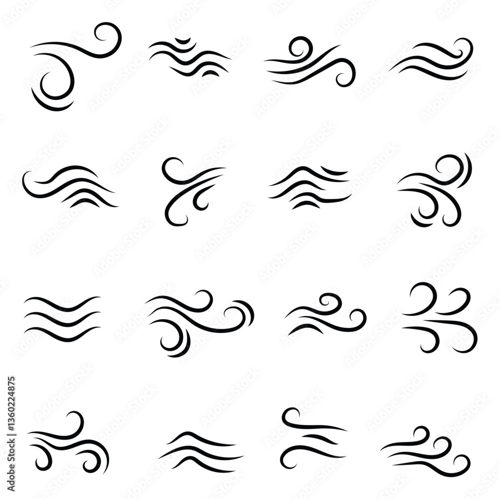 Fototapeta premium Wind blow line icon fresh vector cloud air isolated speed symbol. Wind blow air line icon logo.