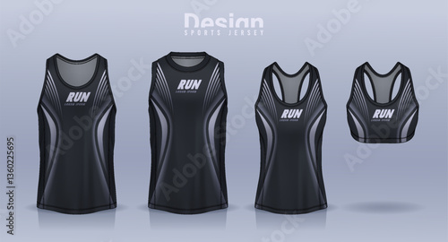Sleeveless shirt sport design template, jersey mockup for Men's and Women's, Running singlet, basketball Tank top.