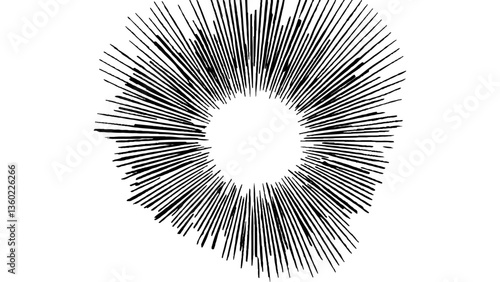 Vector abstract illustration of a sunburst featuring clean, lengthy rays, representing clarity, energy, and focus in a simplistic and modern artistic style.