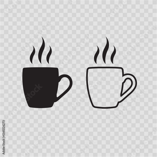 A cup of hot cafe coffee or caffeine drink flat vector icon template for food app and website