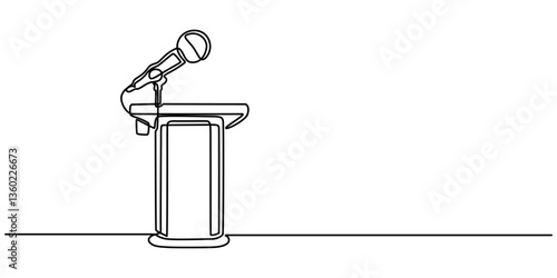 Single one line drawing podium with microphone, Conference lectern line icon on the background, Conference lectern icon, Man Giving a Presentation, Usually used in speech or oration. continuous line.